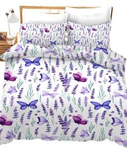 Juego de edredón de mariposa de lavanda nanen Conjunto de