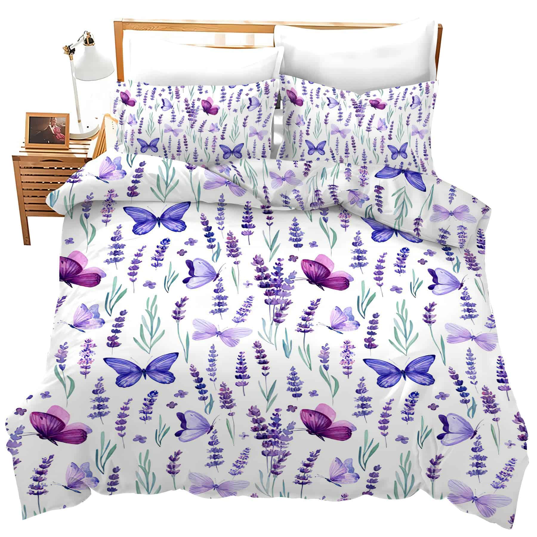 Juego de edredón de mariposa de lavanda nanen Conjunto de