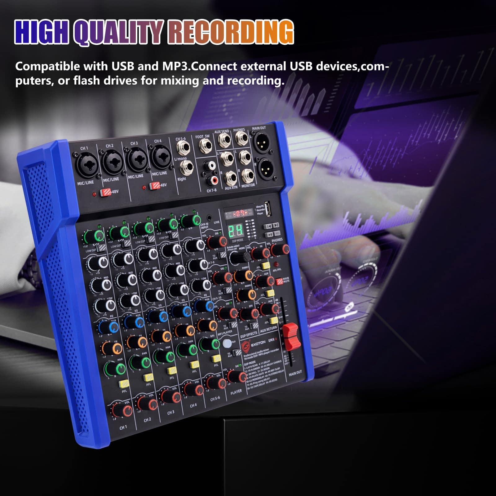 Consola Profesional Mezcladora de Audio EXOTON, 6 Canales - Imagen 5