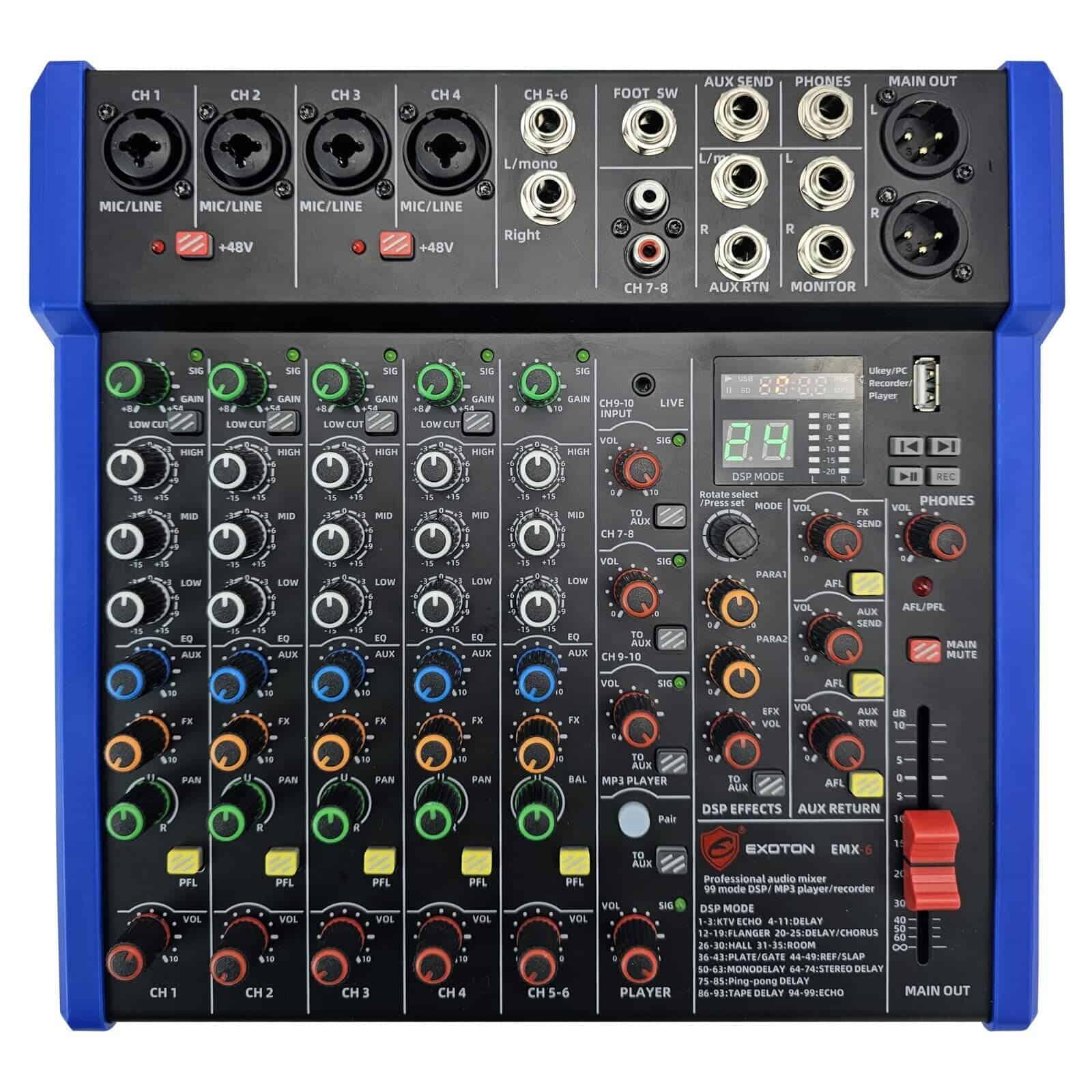 Consola Profesional Mezcladora de Audio EXOTON, 6 Canales