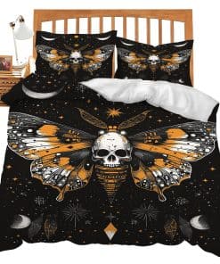Juego de Ropa de Cama Gótica de Calavera Tema de Mariposa