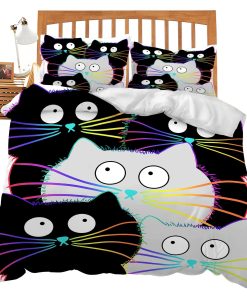 Juego de Ropa de Cama de Gatos Juego de Edredón con Tema de