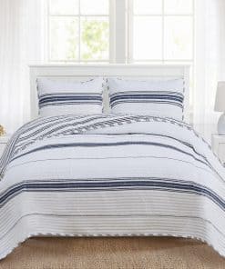 Juego de edredón a rayas en color azul marino para cama