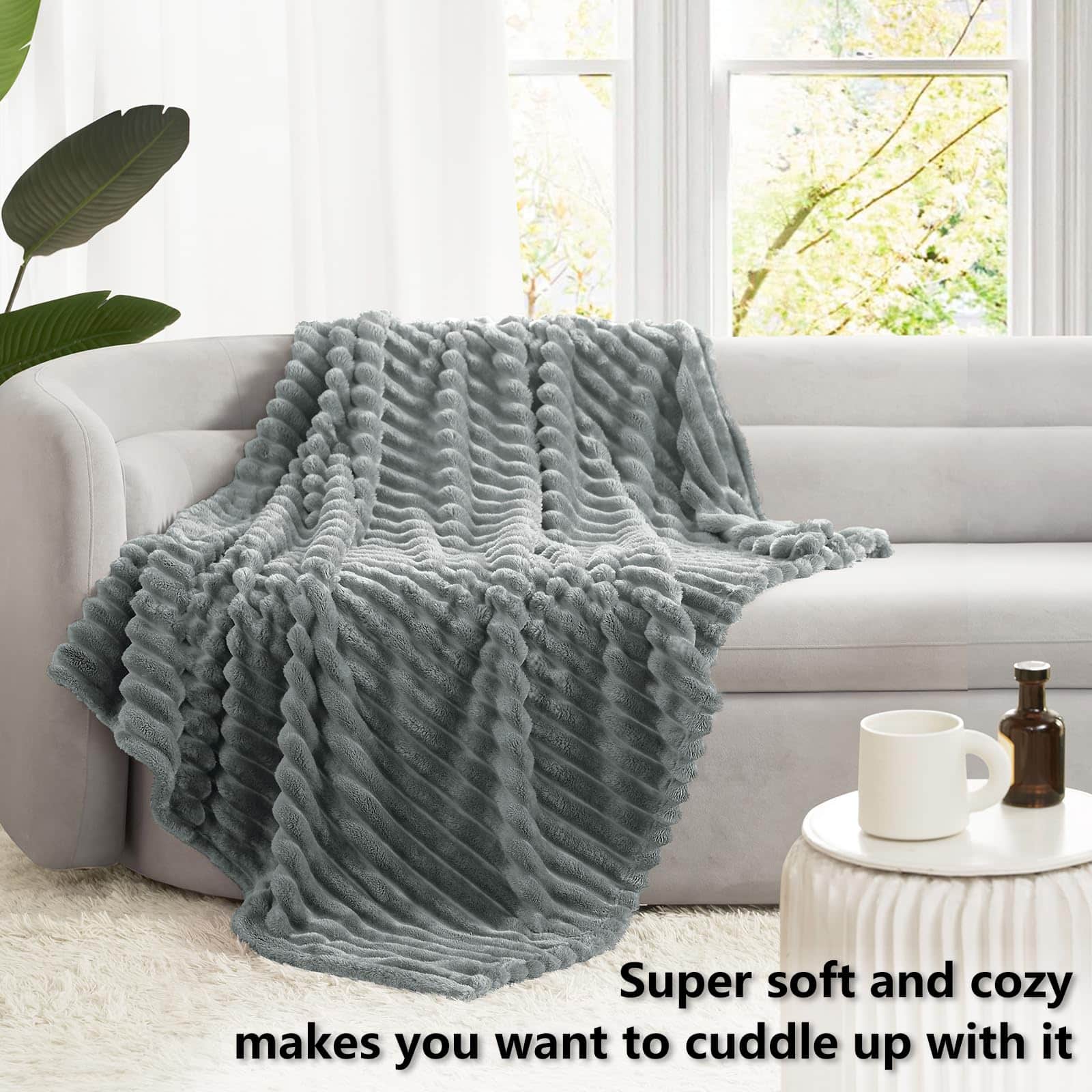 Manta de Lana Gris Claro HIMEET Super Suave para Sofá - Imagen 4