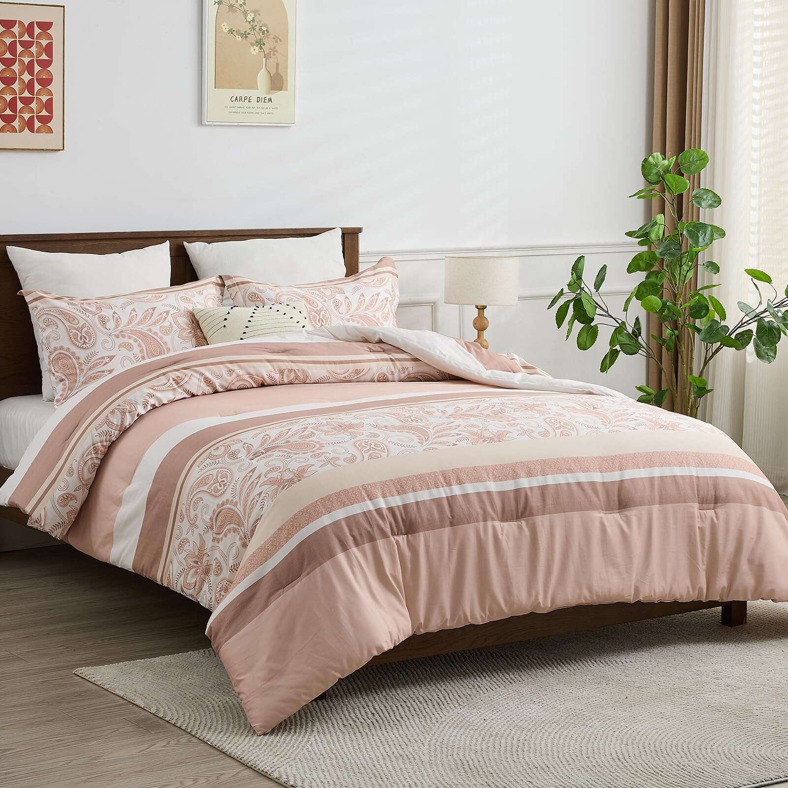 Juego de edredón queen FineStichery en rosa, 100% algodón