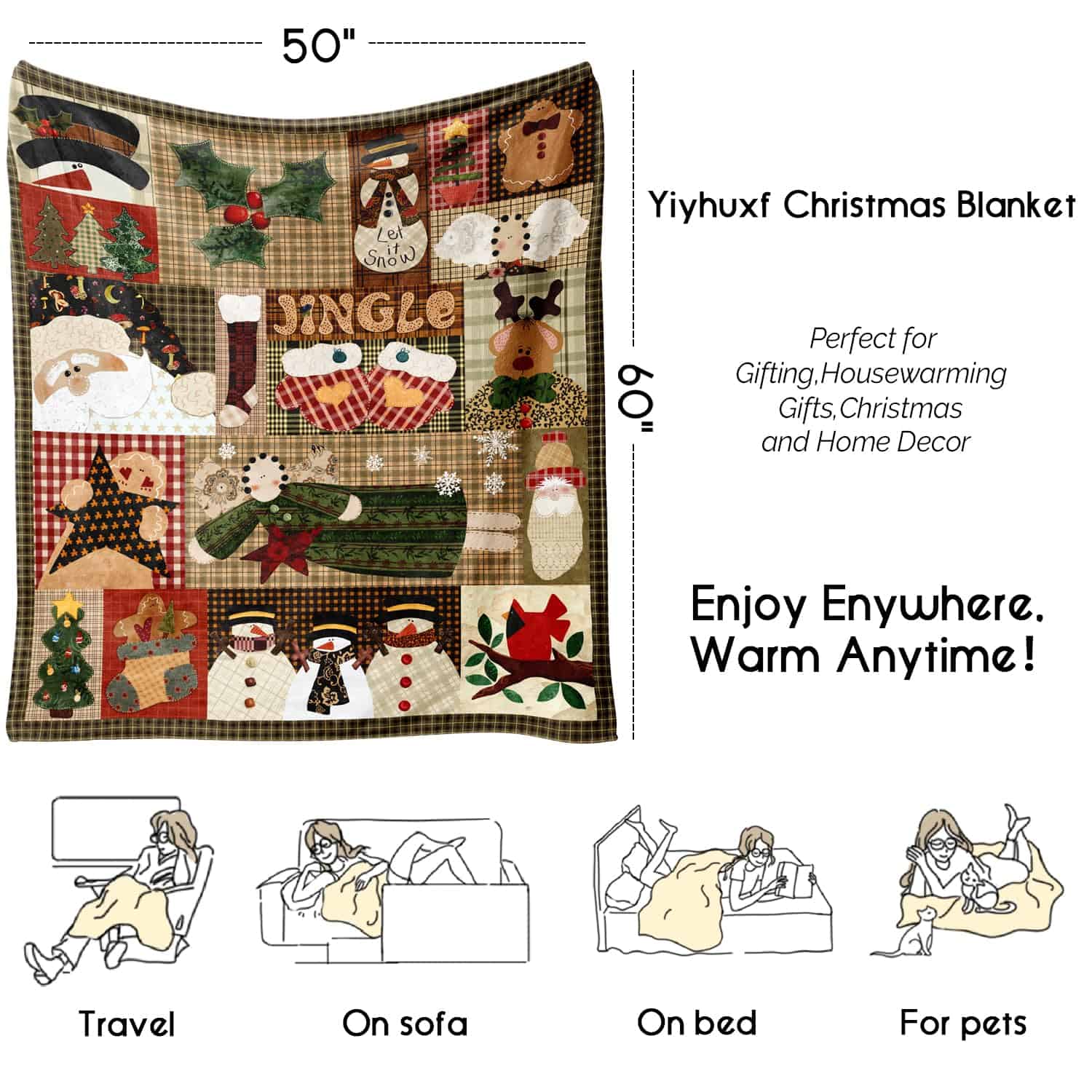 Manta de Navidad para Sofá 60x50, Cuadros de Invierno - Imagen 5