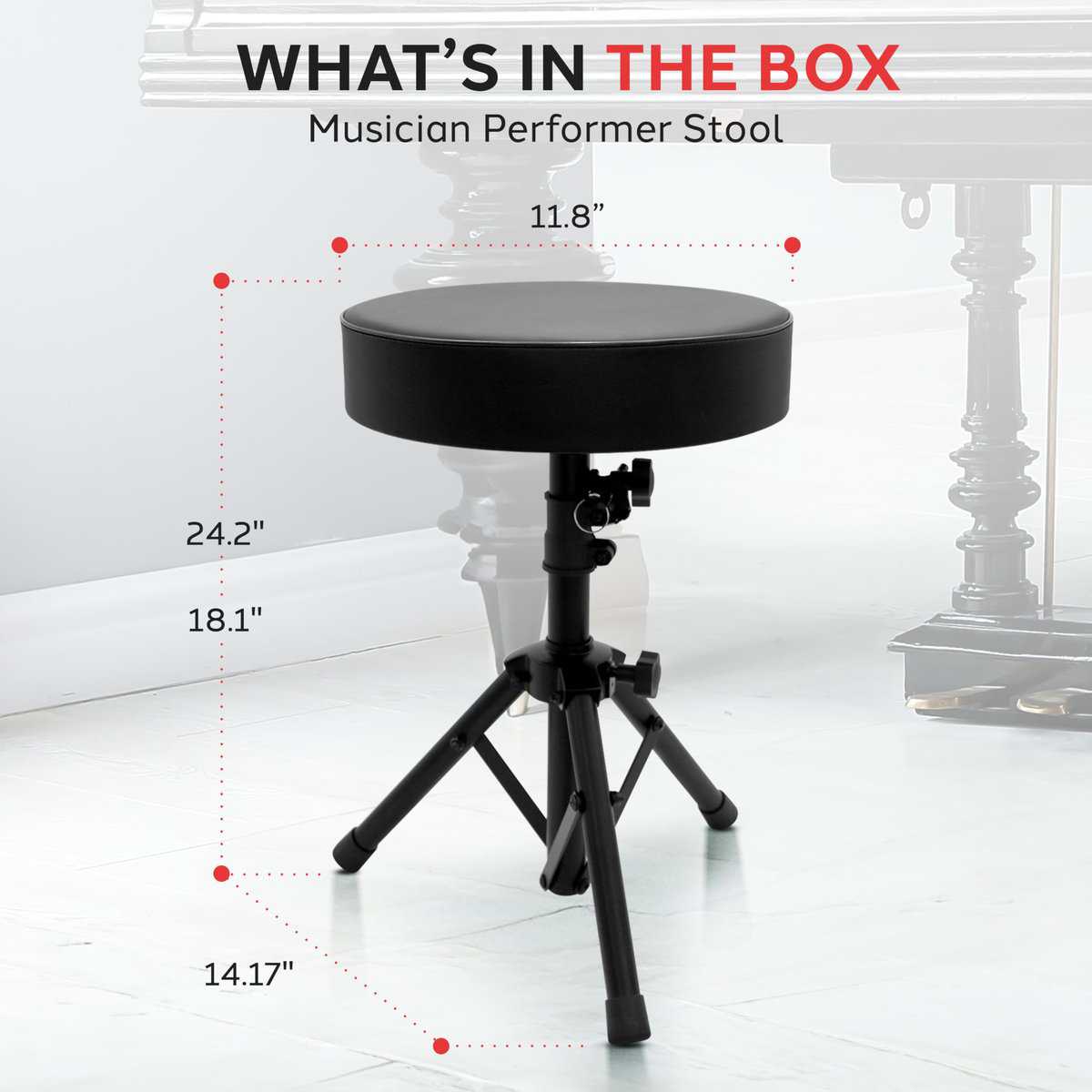 Pyle Tambor Silla, Asiento Acolchado Giratorio, Altura - Imagen 9
