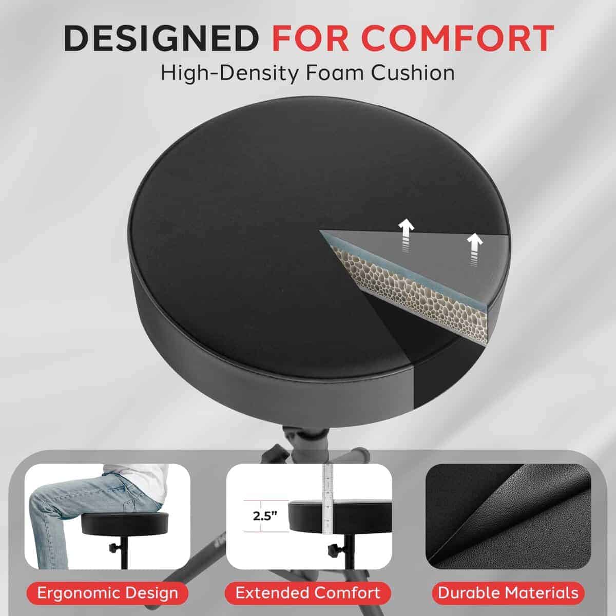 Pyle Tambor Silla, Asiento Acolchado Giratorio, Altura - Imagen 3