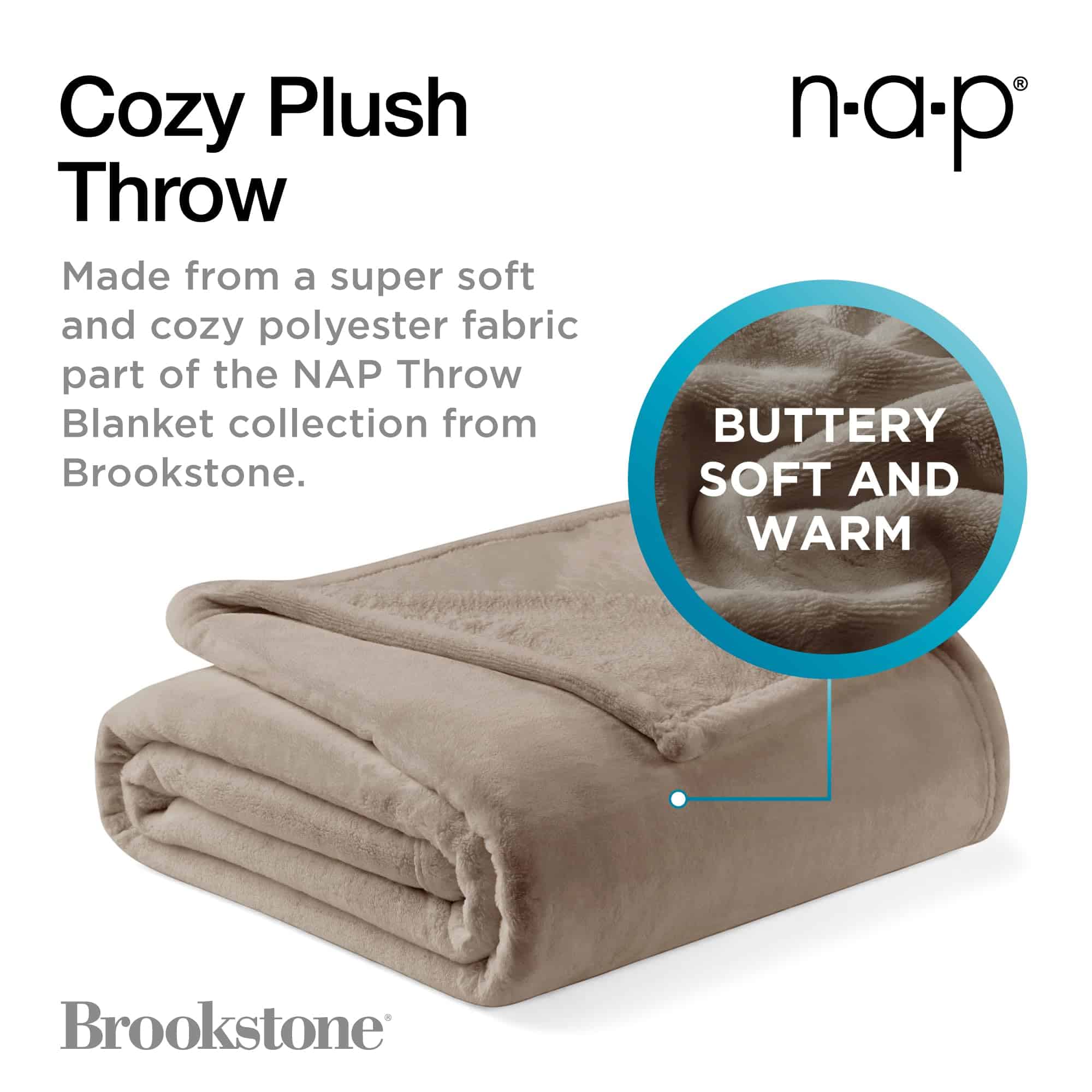 Manta de Felpa Brookstone Nap para Sofá | -Taupe - Imagen 3