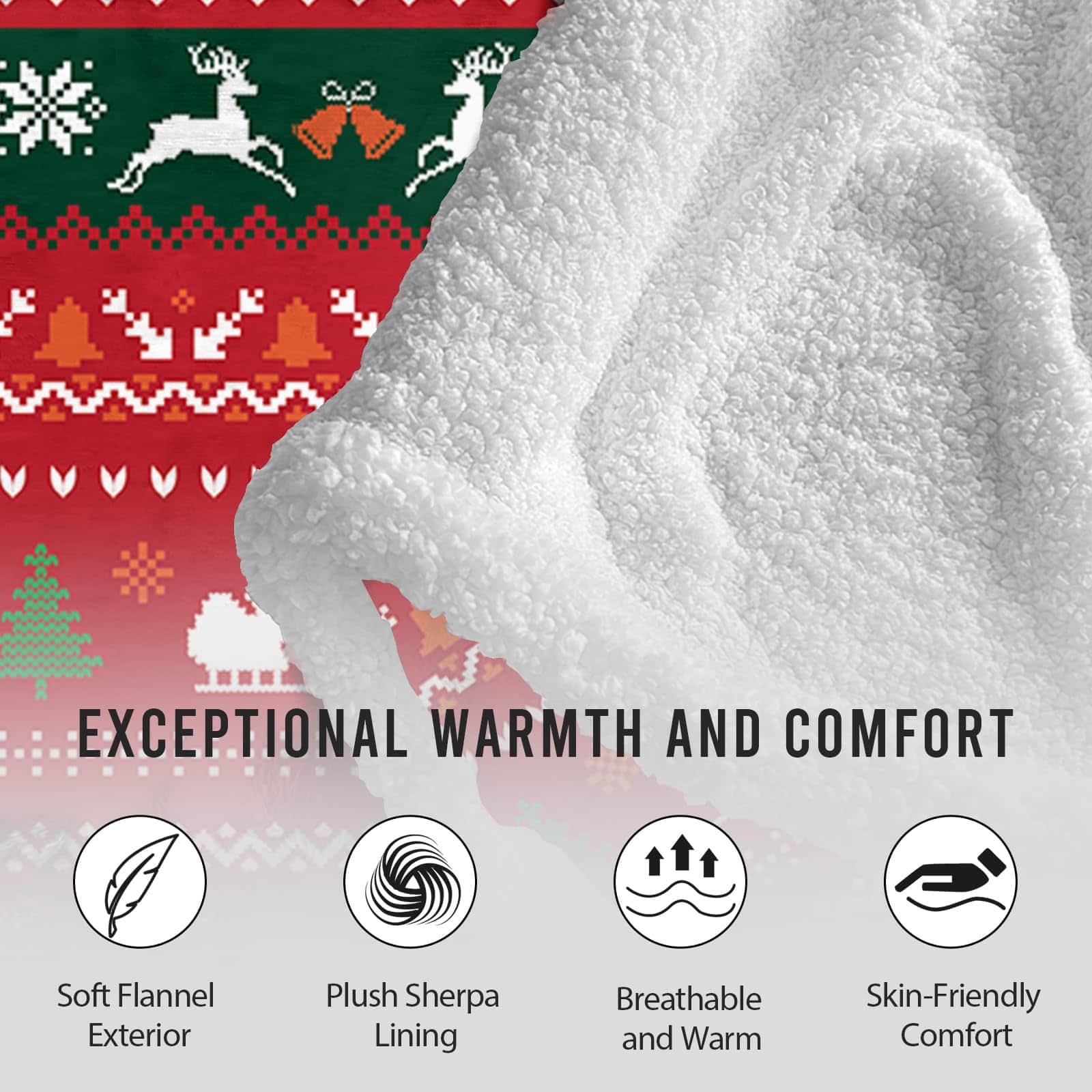 Mantas Poncho Bestshop - Manta Roja de Franela y Sherpa - Imagen 5