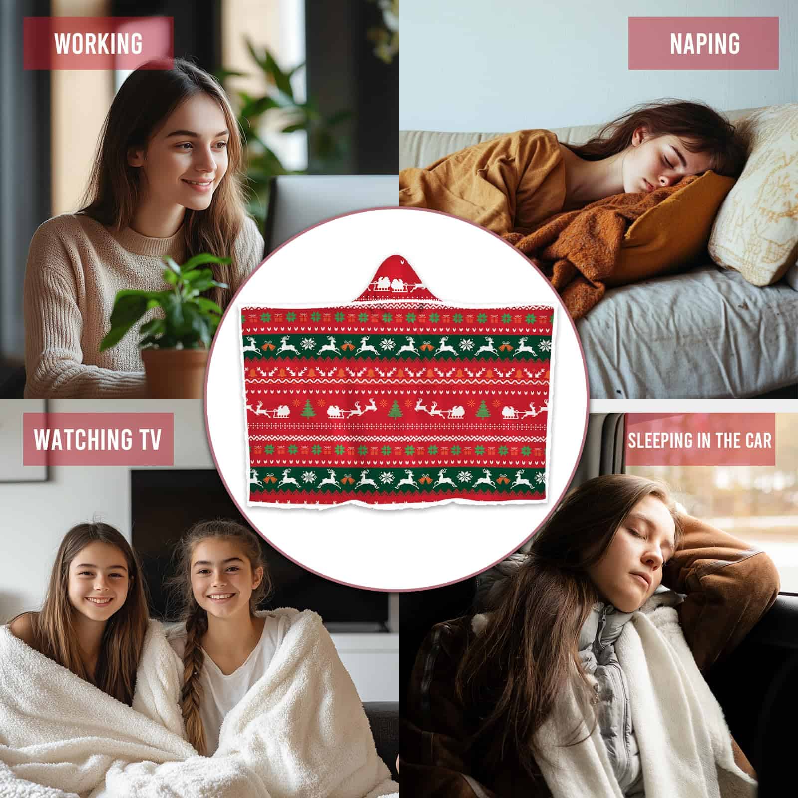 Mantas Poncho Bestshop - Manta Roja de Franela y Sherpa - Imagen 7