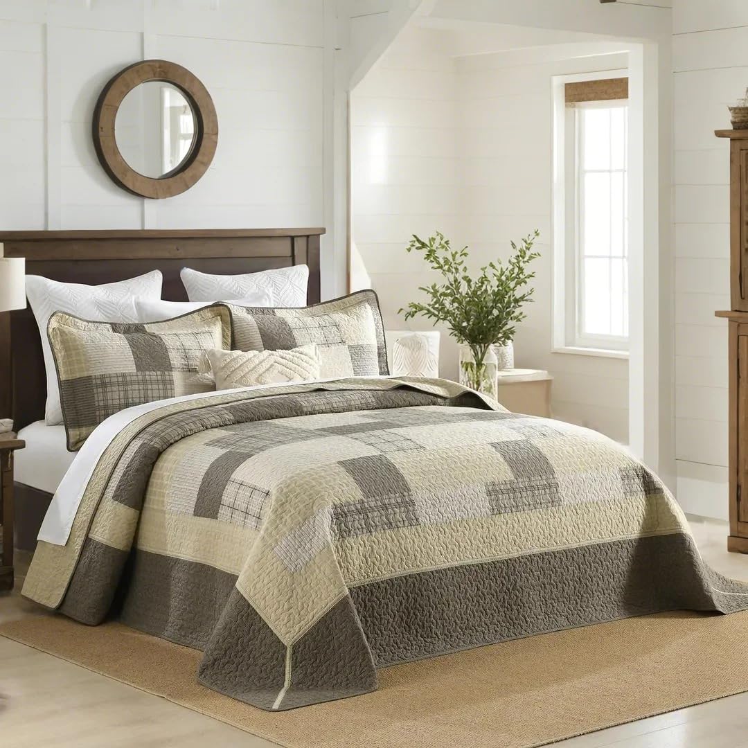 Colcha de Cama Queen 100% Algodón de 120"x102" - Juego de