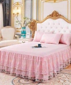 Faldón de Cama de Encaje Doble para Cama King - 17in. de