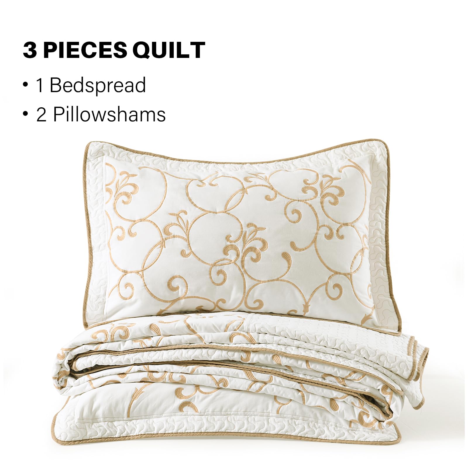 Colcha 100% algodón California King Size - 120"x120" Crema - Imagen 6