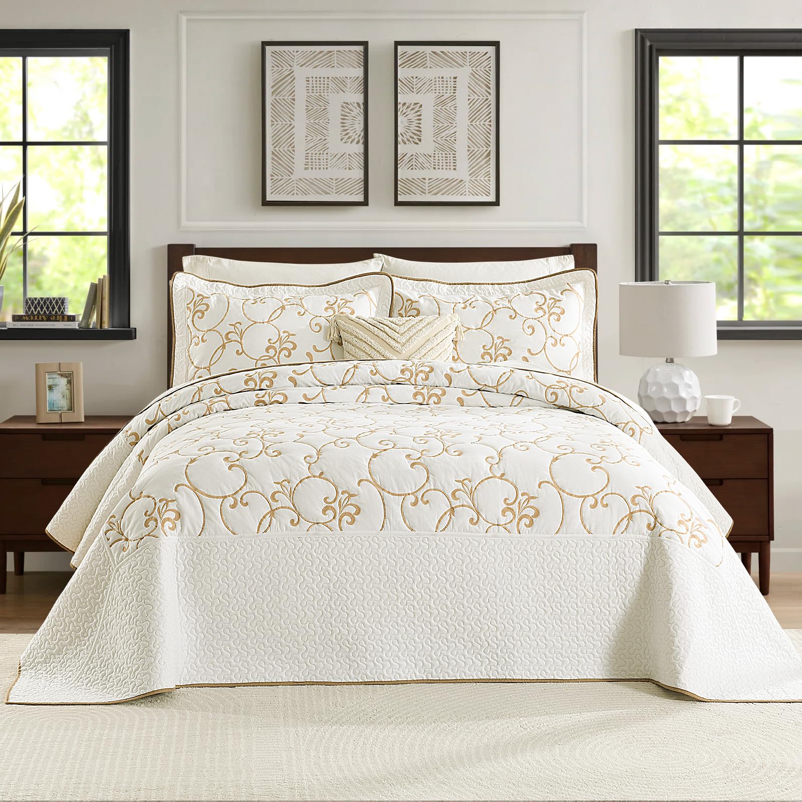 Colcha 100% algodón California King Size - 120"x120" Crema