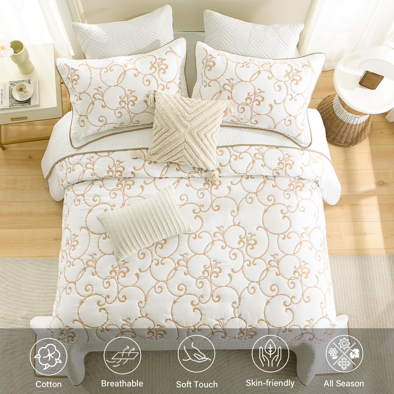 Colcha 100% algodón California King Size - 120"x120" Crema - Imagen 4