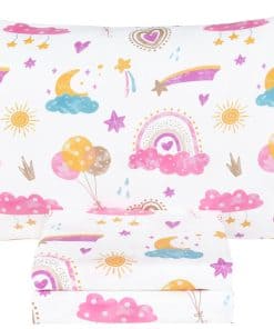 Juego de sábanas de cama gemela lindo con nubes rosadas,