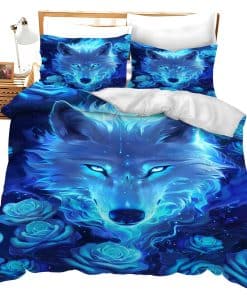 Juego de Ropa de Cama Lobo Azul Juego de edredón de rosa