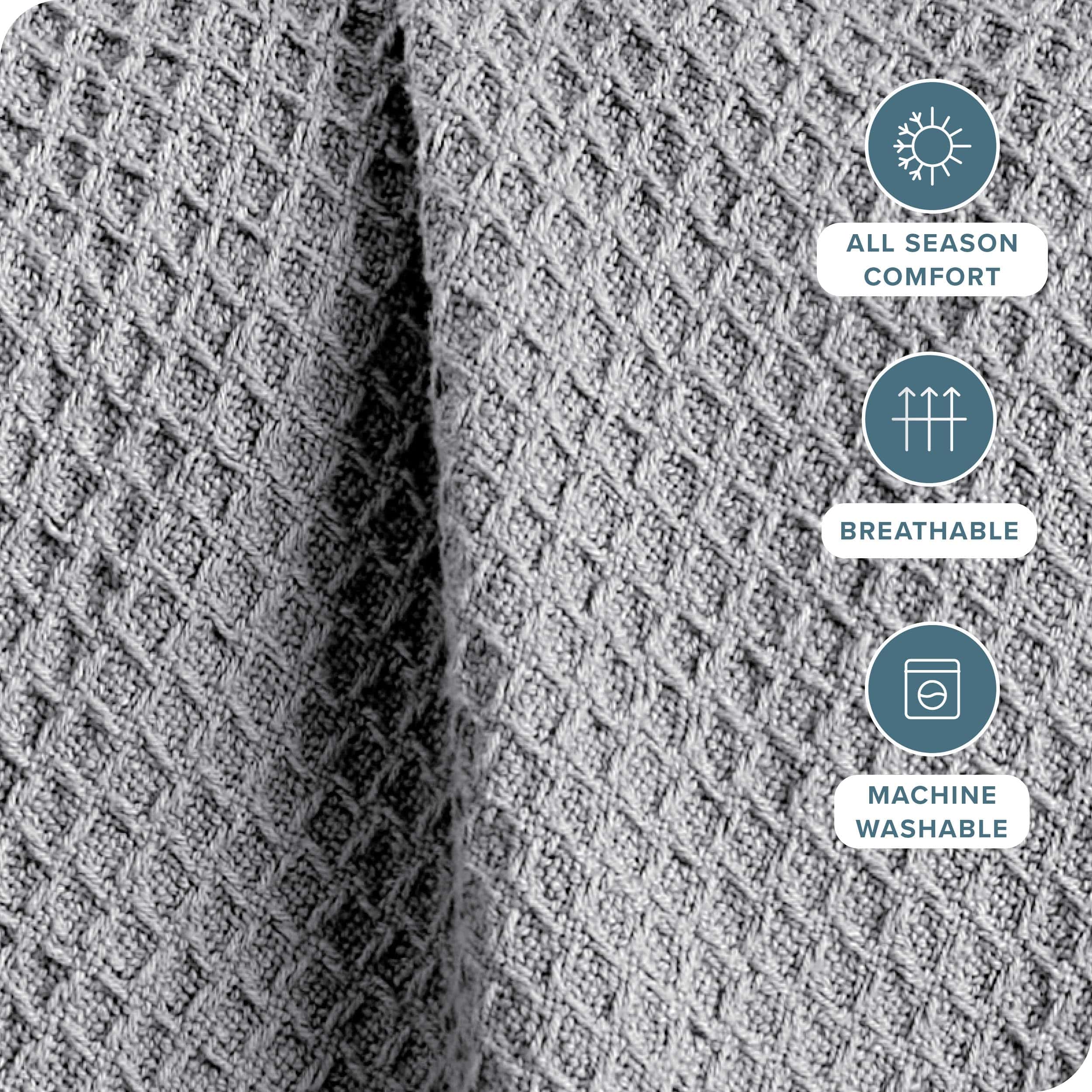 Manta de Gofre Color Gris Claro de Bare Home, Tamaño Throw - Imagen 4