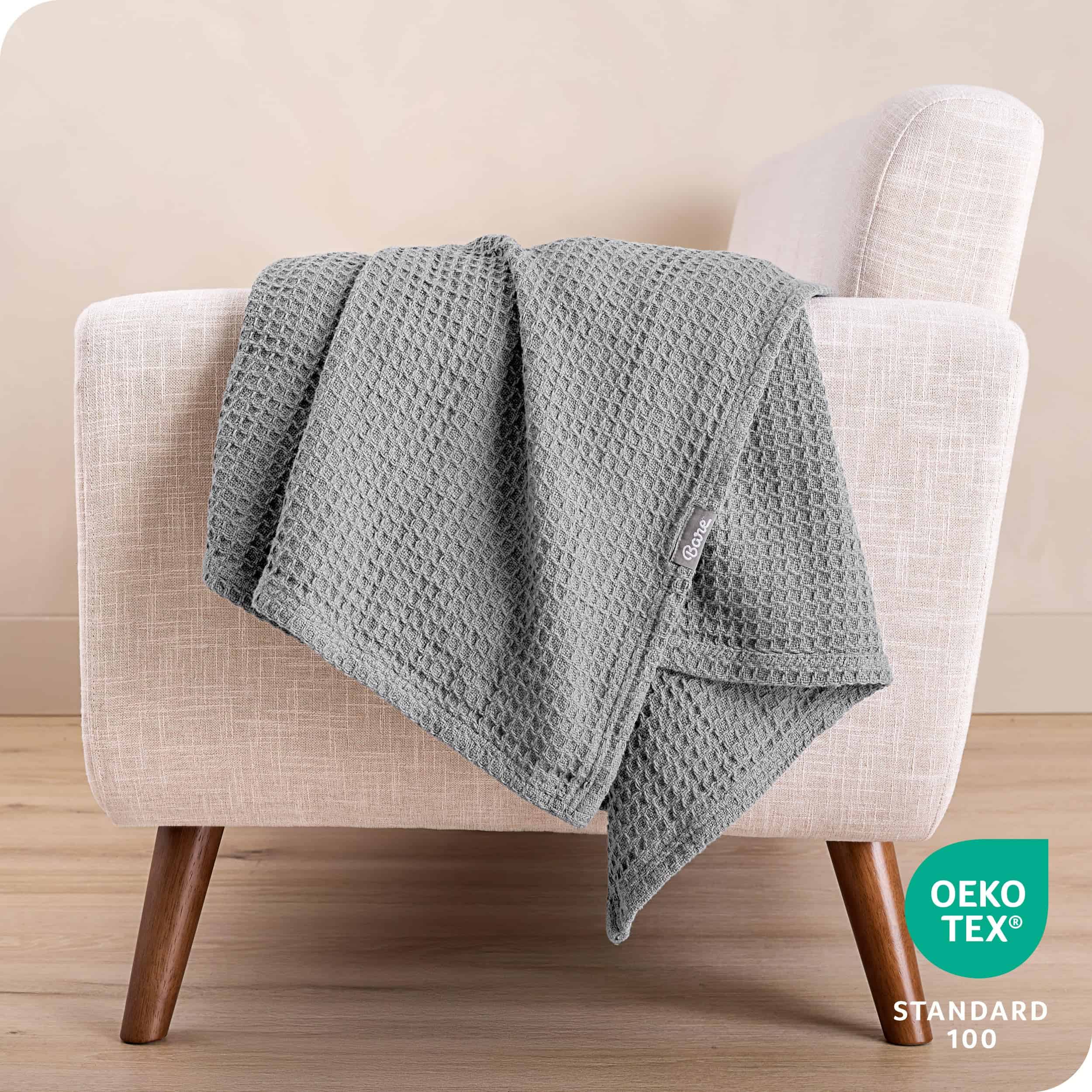 Manta de Gofre Color Gris Claro de Bare Home, Tamaño Throw - Imagen 7