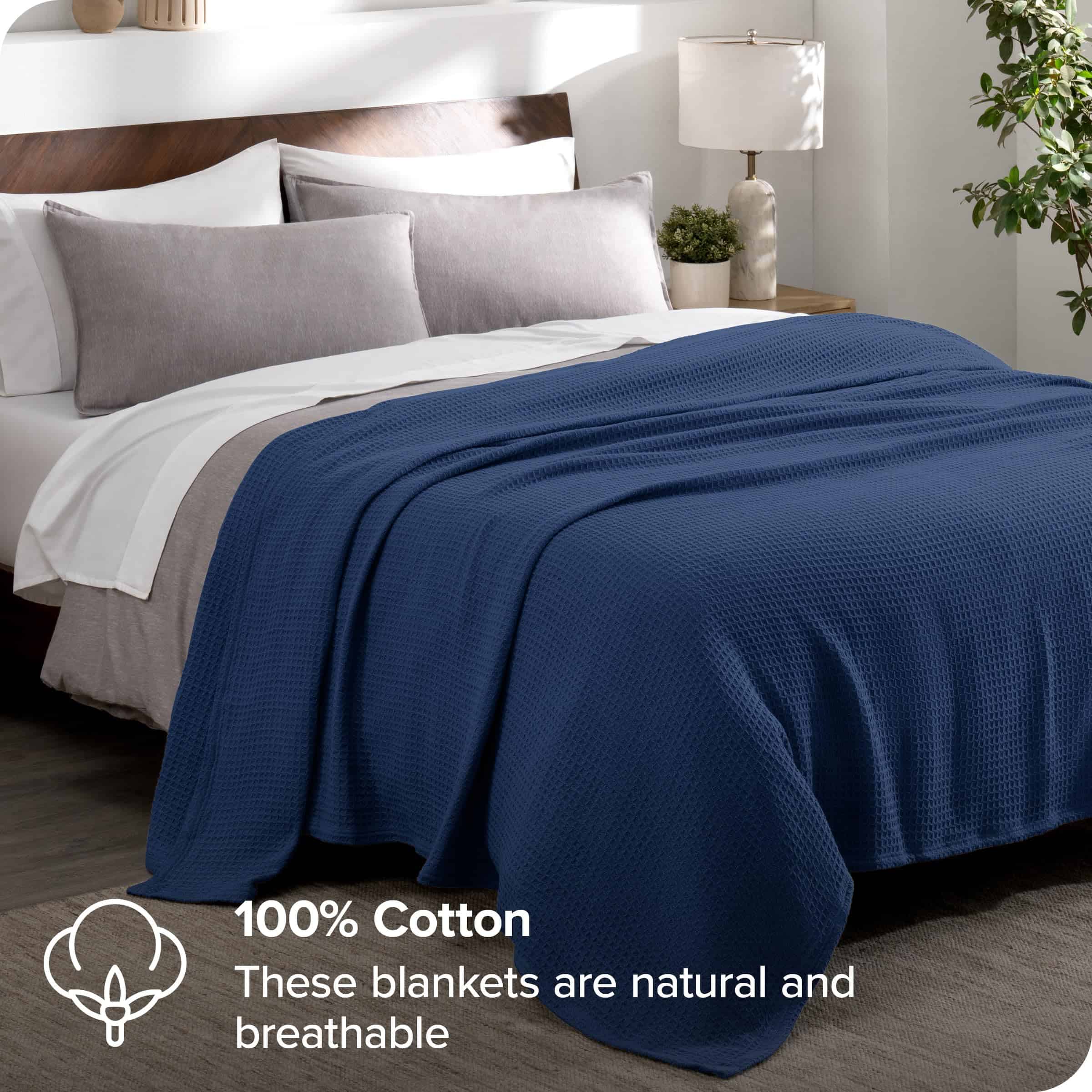 Manta de Gofre Azul Oscuro Bare Home, Twin/Twin XL 66Wx90L, - Imagen 3