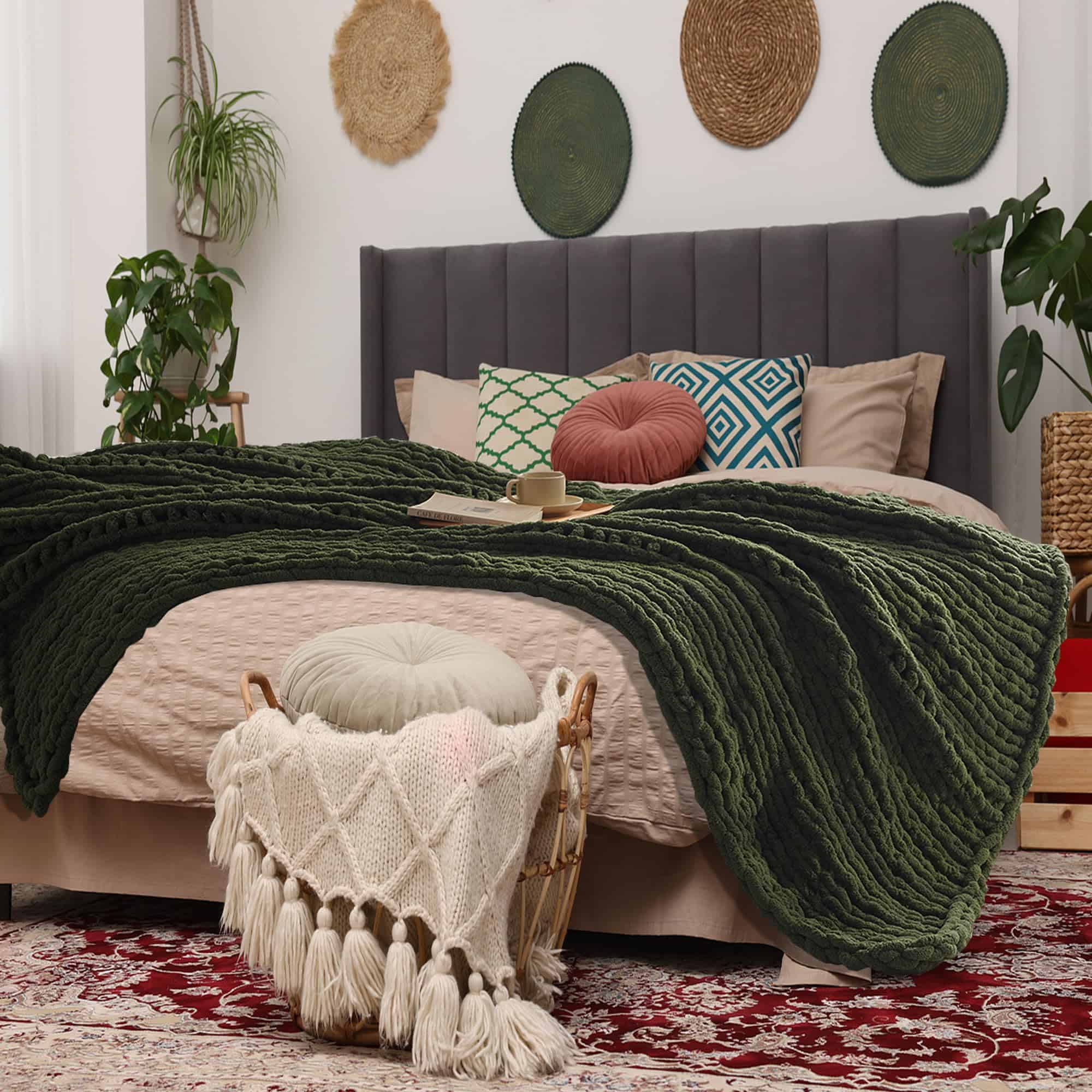 Manta de Lana Verde, 30" x 40" Manta Gruesa de Punto, Manta