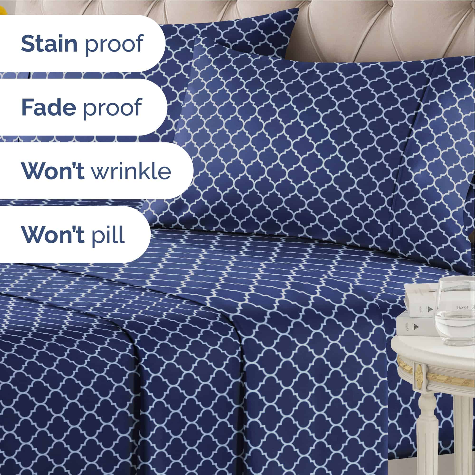 Juego de Sábanas Azules de 4 Piezas para Cama King - Sábana - Imagen 7