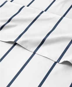 Juego de sábanas a rayas azul marino de 4 piezas para cama