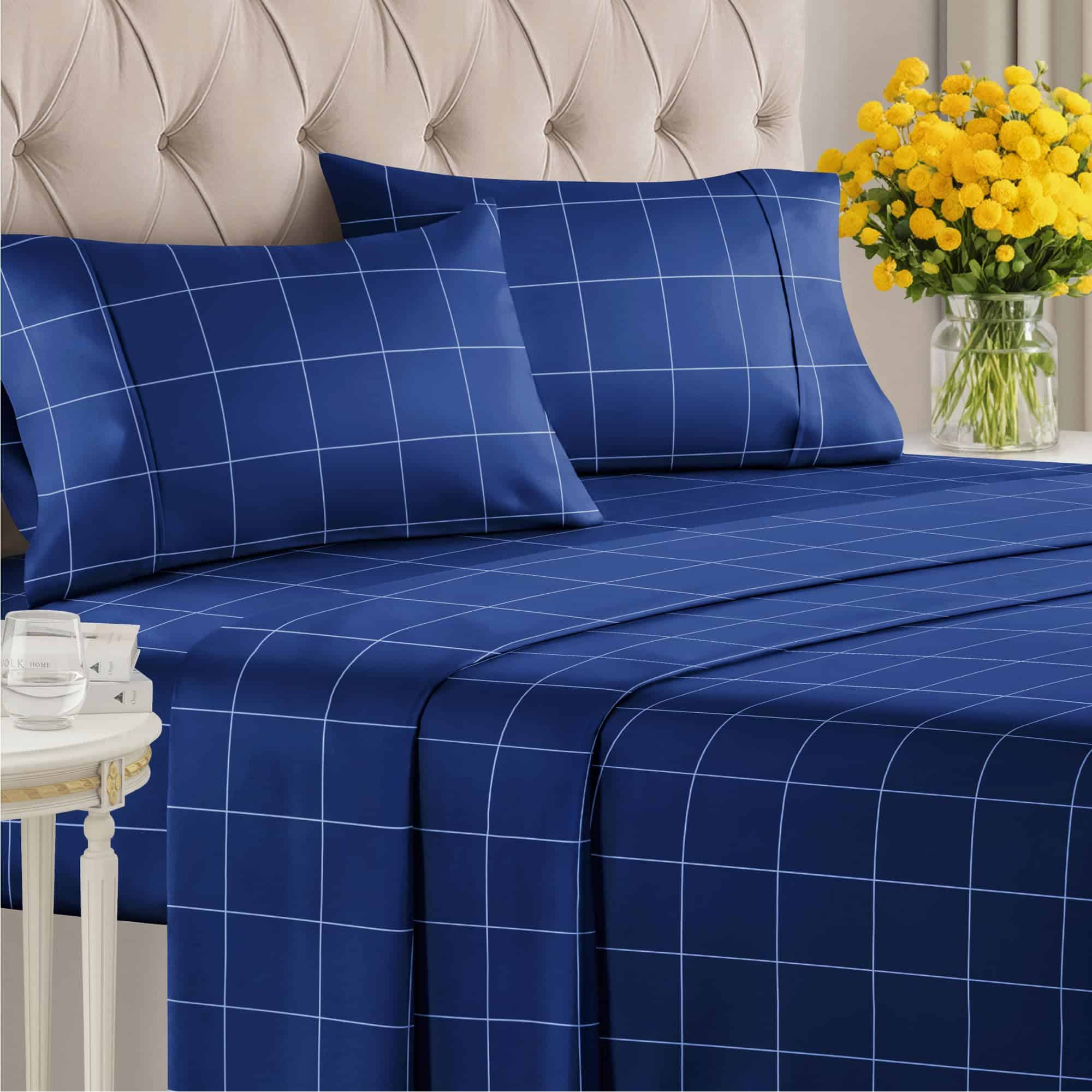 Juego de sábanas de cuadrícula de 4 piezas para cama tamaño - Imagen 3