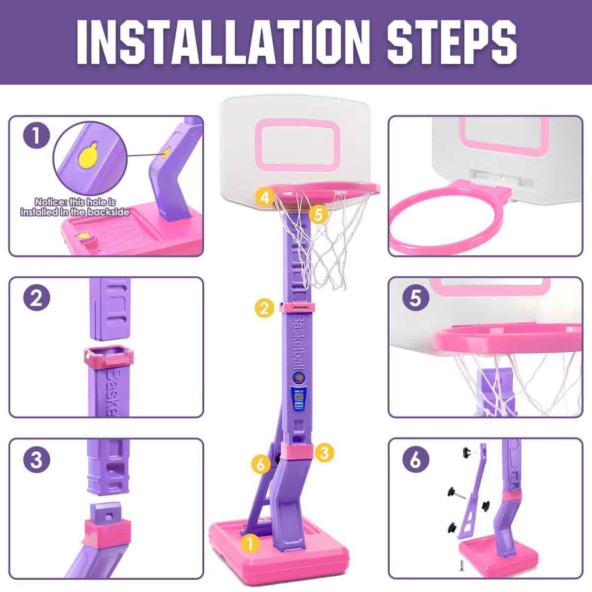 Canasta de baloncesto para niños pequeños, ajustable en - Imagen 9