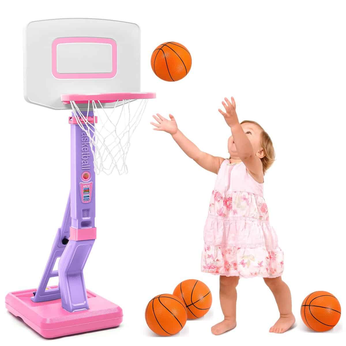 Canasta de baloncesto para niños pequeños, ajustable en