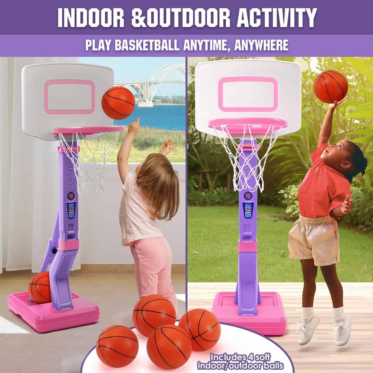 Canasta de baloncesto para niños pequeños, ajustable en - Imagen 7