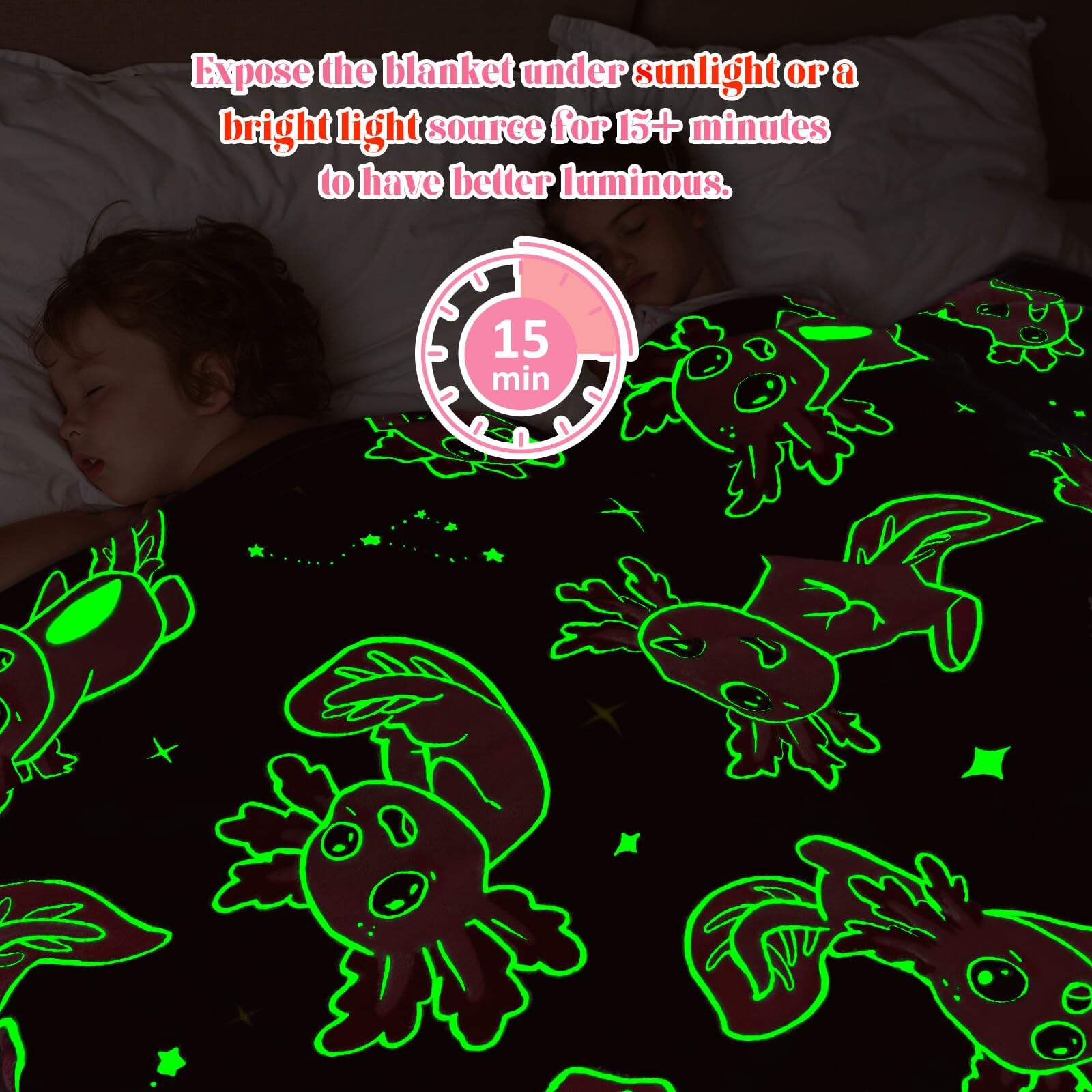 Manta de Axolote que Brilla en la Oscuridad Manta Rosada - Imagen 4