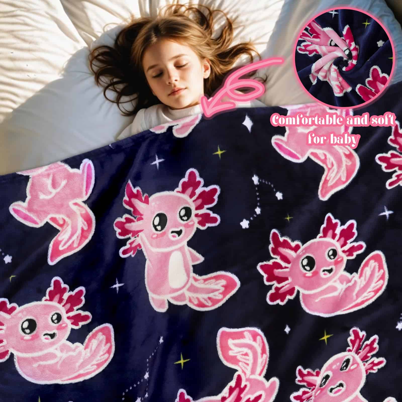 Manta de Axolote que Brilla en la Oscuridad Manta Rosada - Imagen 7