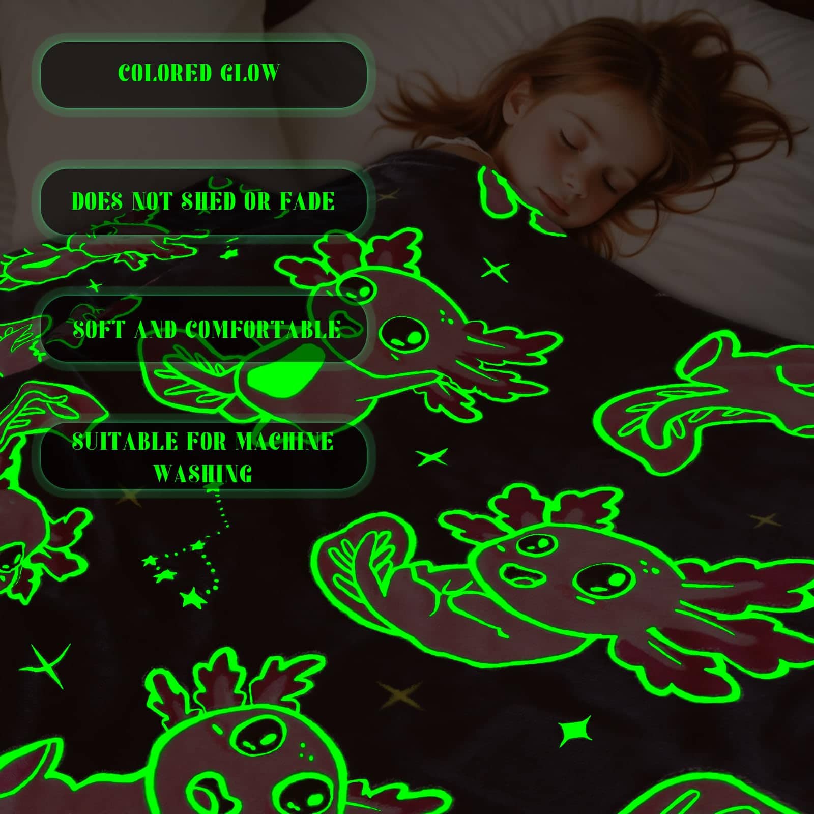 Manta de Axolote que Brilla en la Oscuridad Manta Rosada - Imagen 5