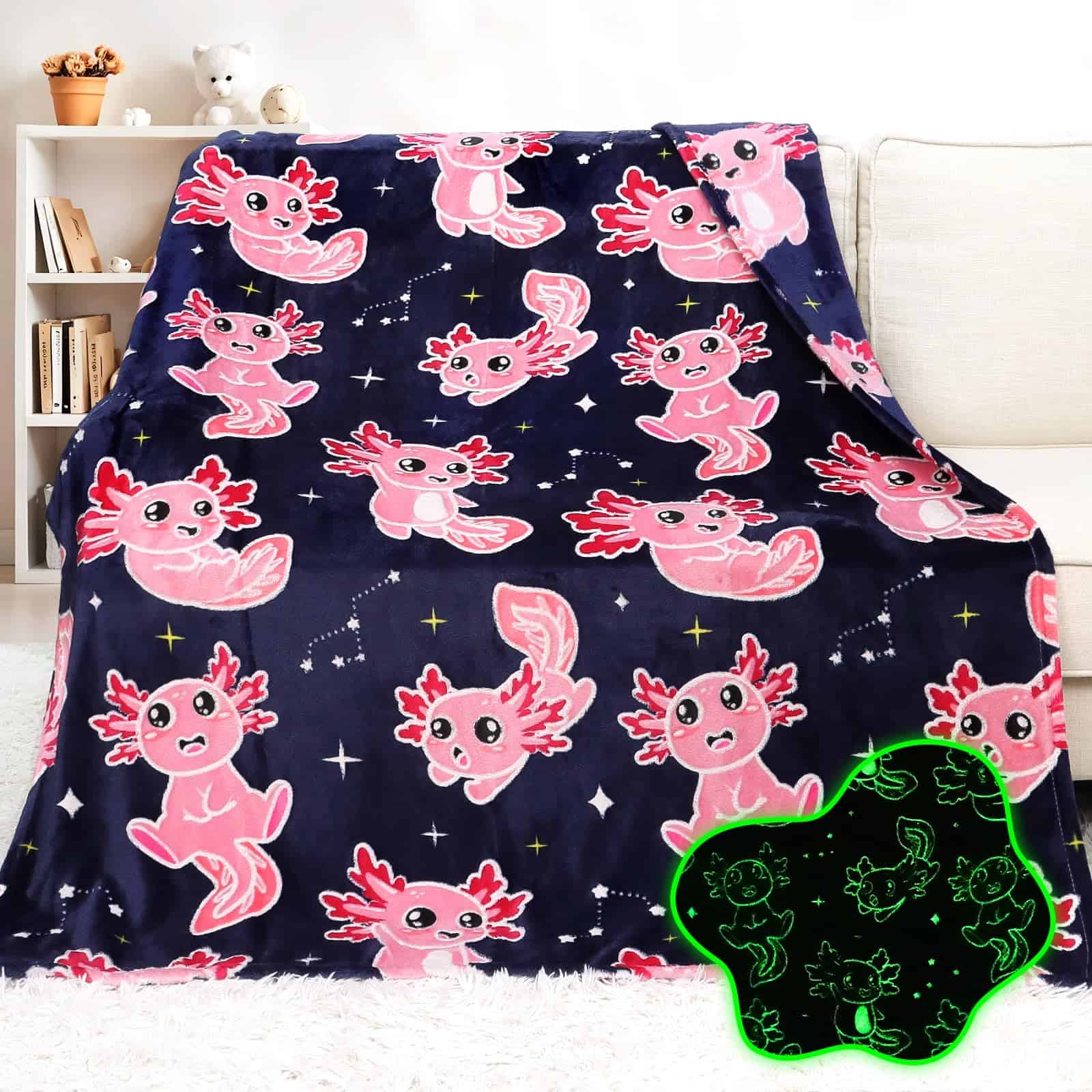 Manta de Axolote que Brilla en la Oscuridad Manta Rosada