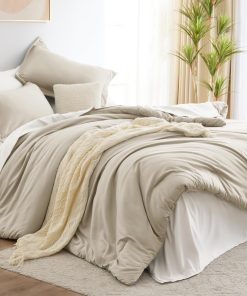 Set de Edredón Queen CozyLux Beige y Blanco 7 Piezas Juego