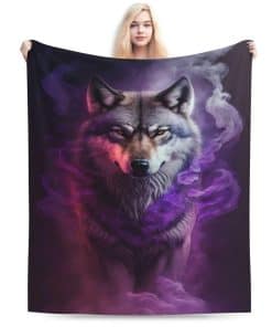 Manta de lobo de franela para adultos y niños, suave,