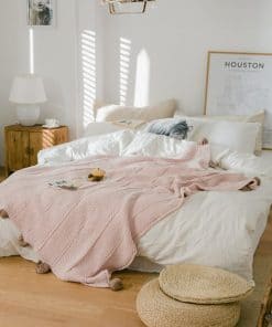 Manta Tejida de Navidad Rosa con Pom Pom Super Suave y