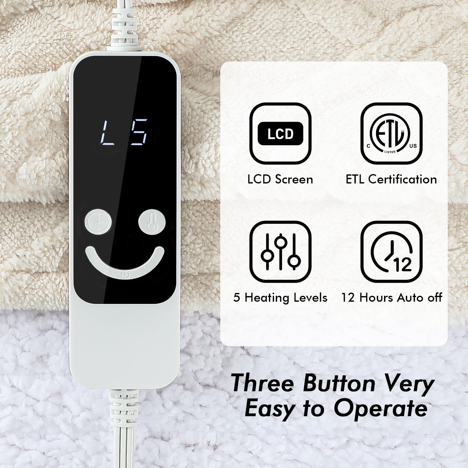 Manta Eléctrica Kmall, Manta Cálida con 5 Niveles de - Imagen 7