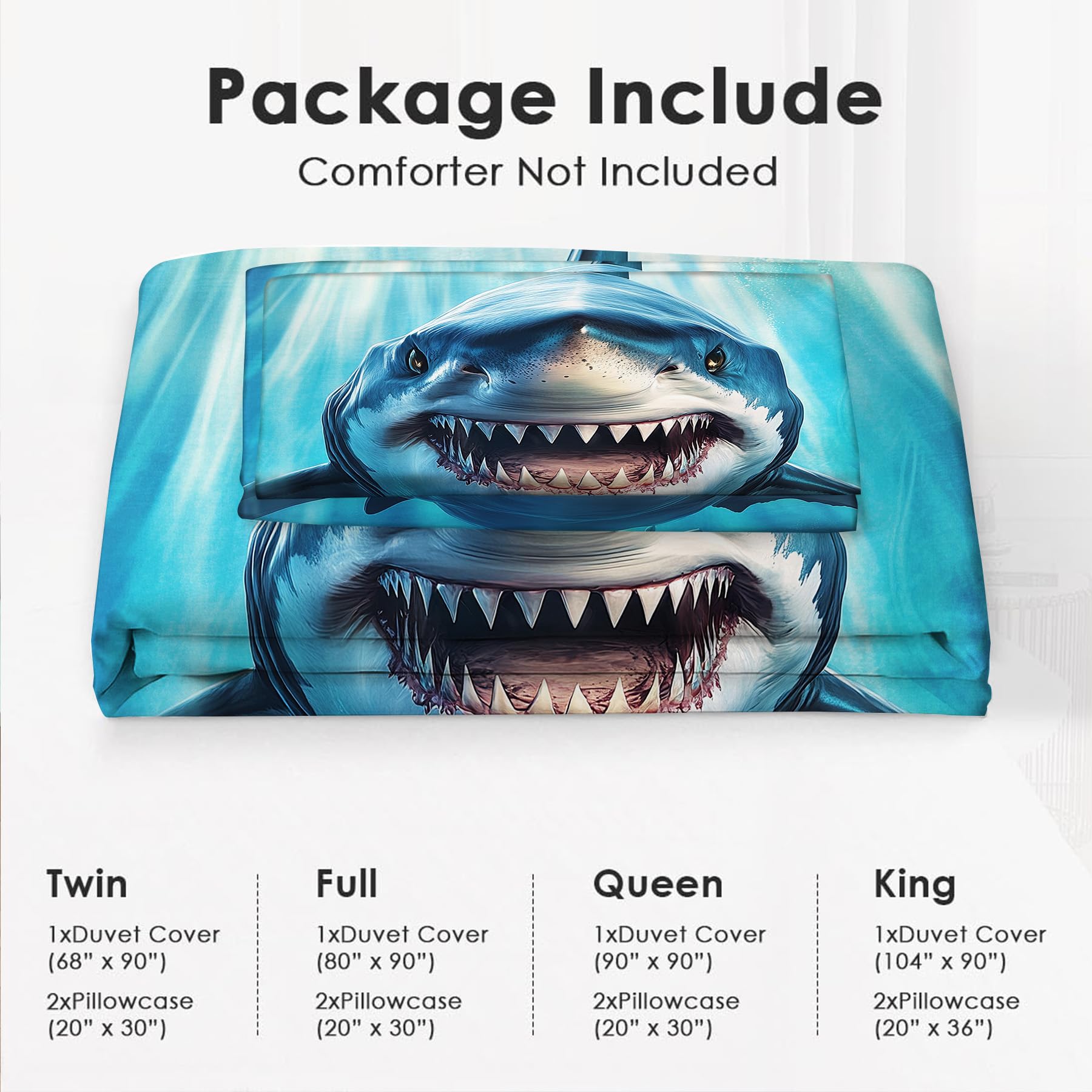 Set de Ropa de Cama de Tiburón para Cama Twin Queen King - Imagen 8