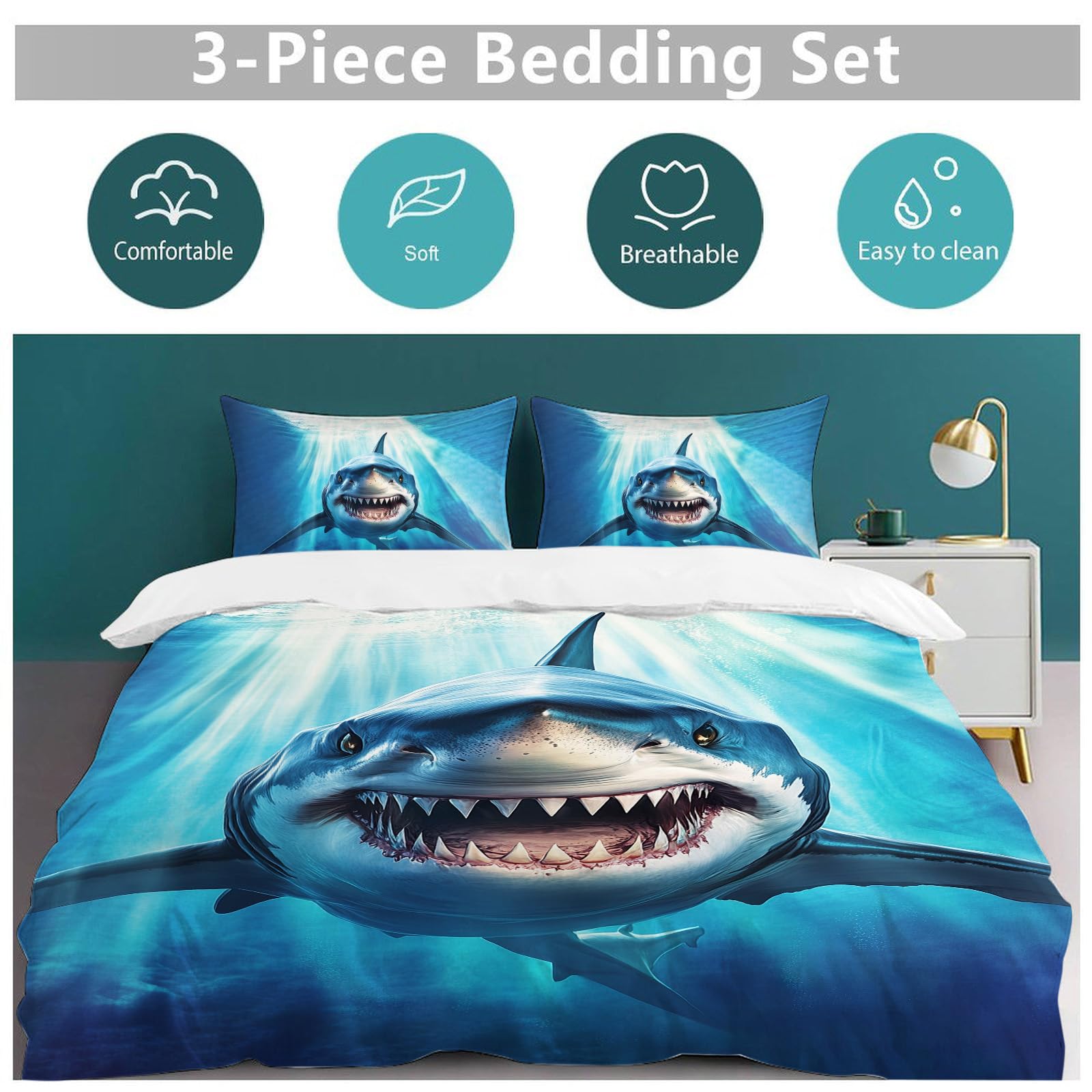 Set de Ropa de Cama de Tiburón para Cama Twin Queen King - Imagen 6