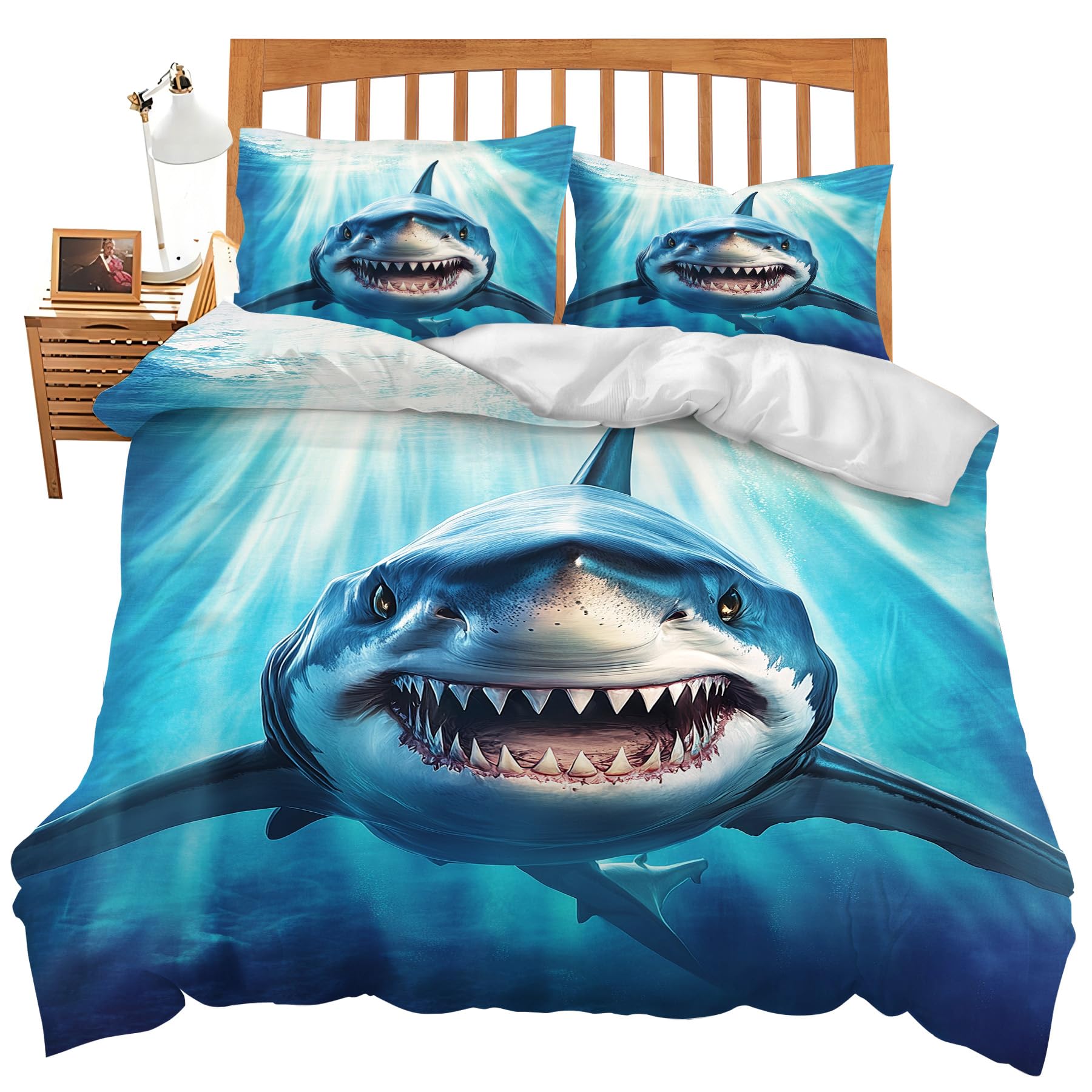 Set de Ropa de Cama de Tiburón para Cama Twin Queen King