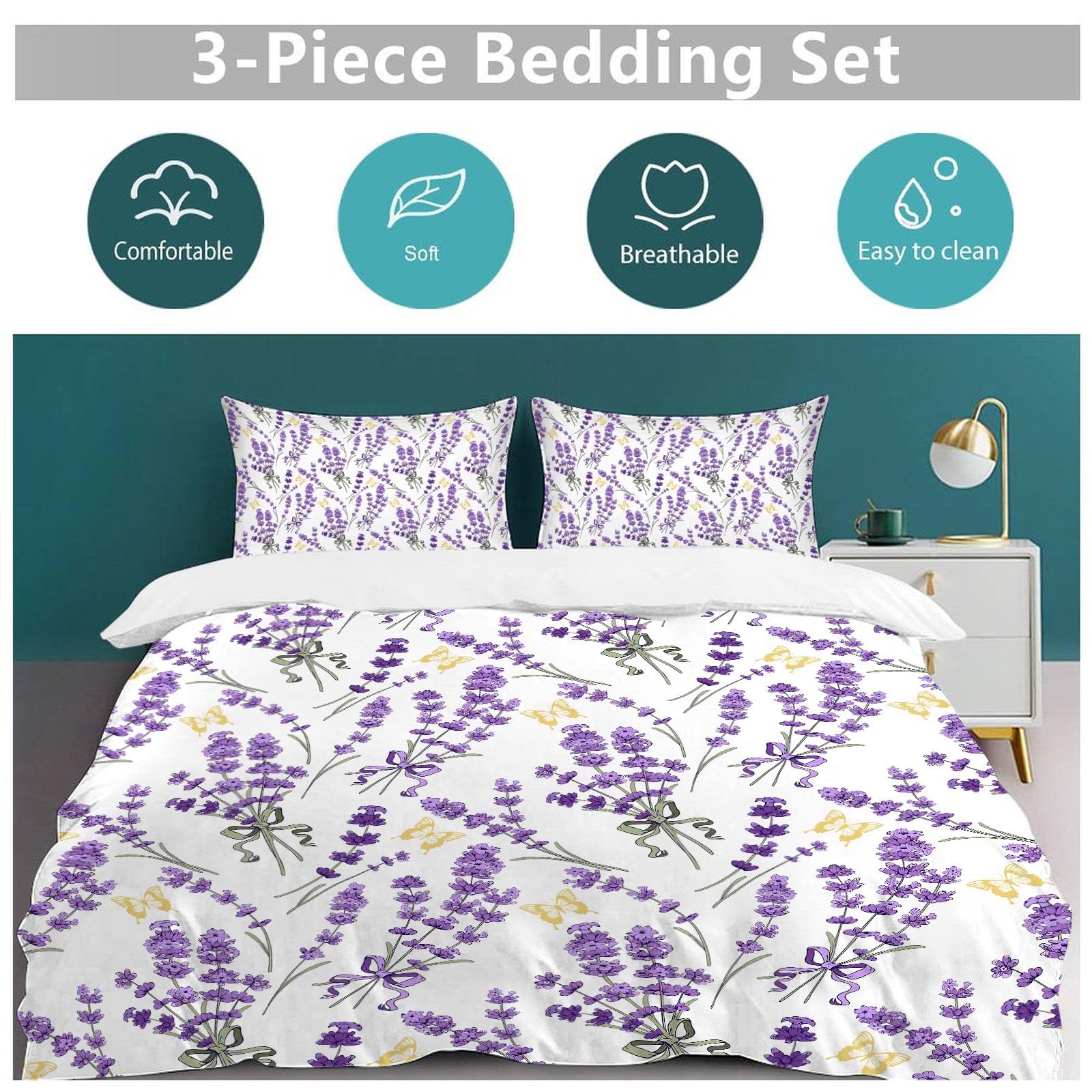 Juego de Ropa de Cama de Lavanda Twin Queen King Full Size - Imagen 6