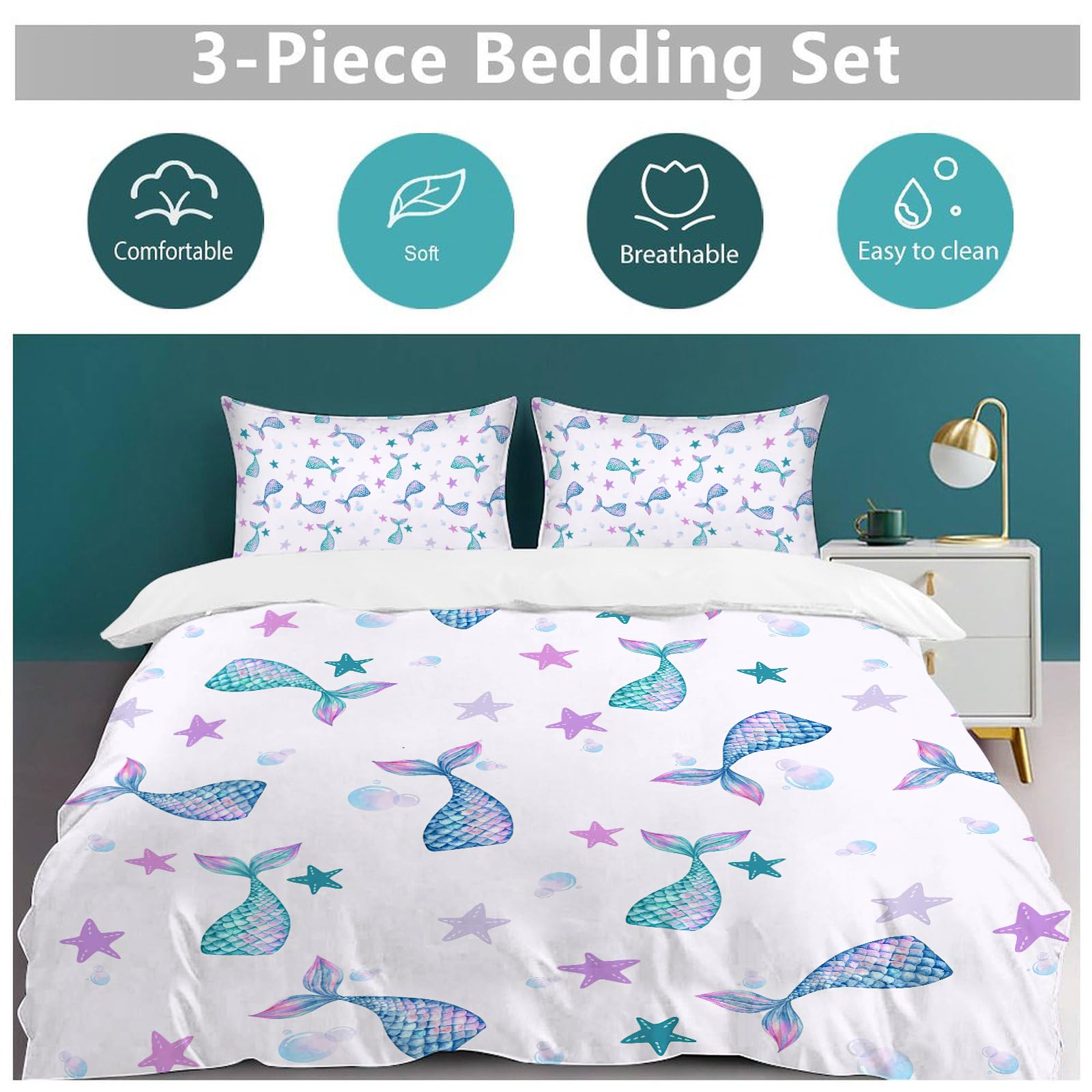 Juego de Ropa de Cama de Sirena Twin Queen King Full Size - Imagen 5