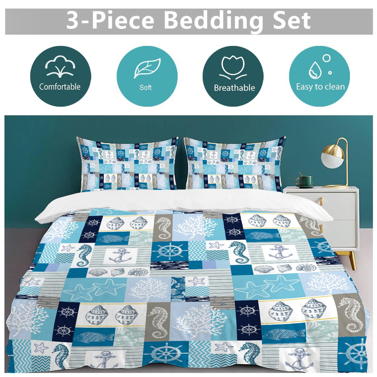 Juego de Ropa de Cama Sealife Twin Queen King Full Size Set - Imagen 6
