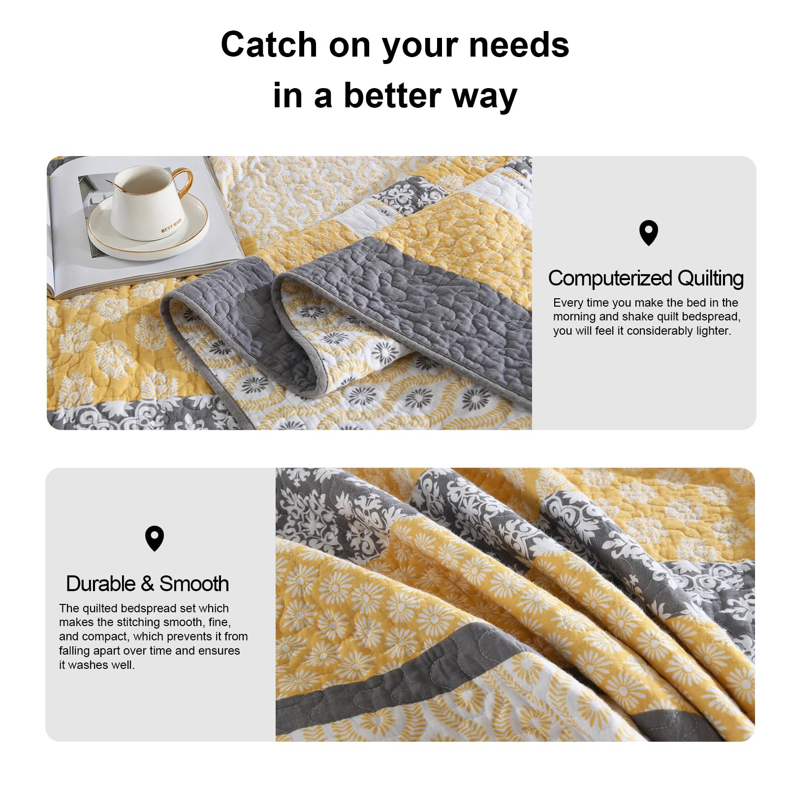 Colcha 102"�120" 100% Algodón Oversized, Reversible Floral - Imagen 8