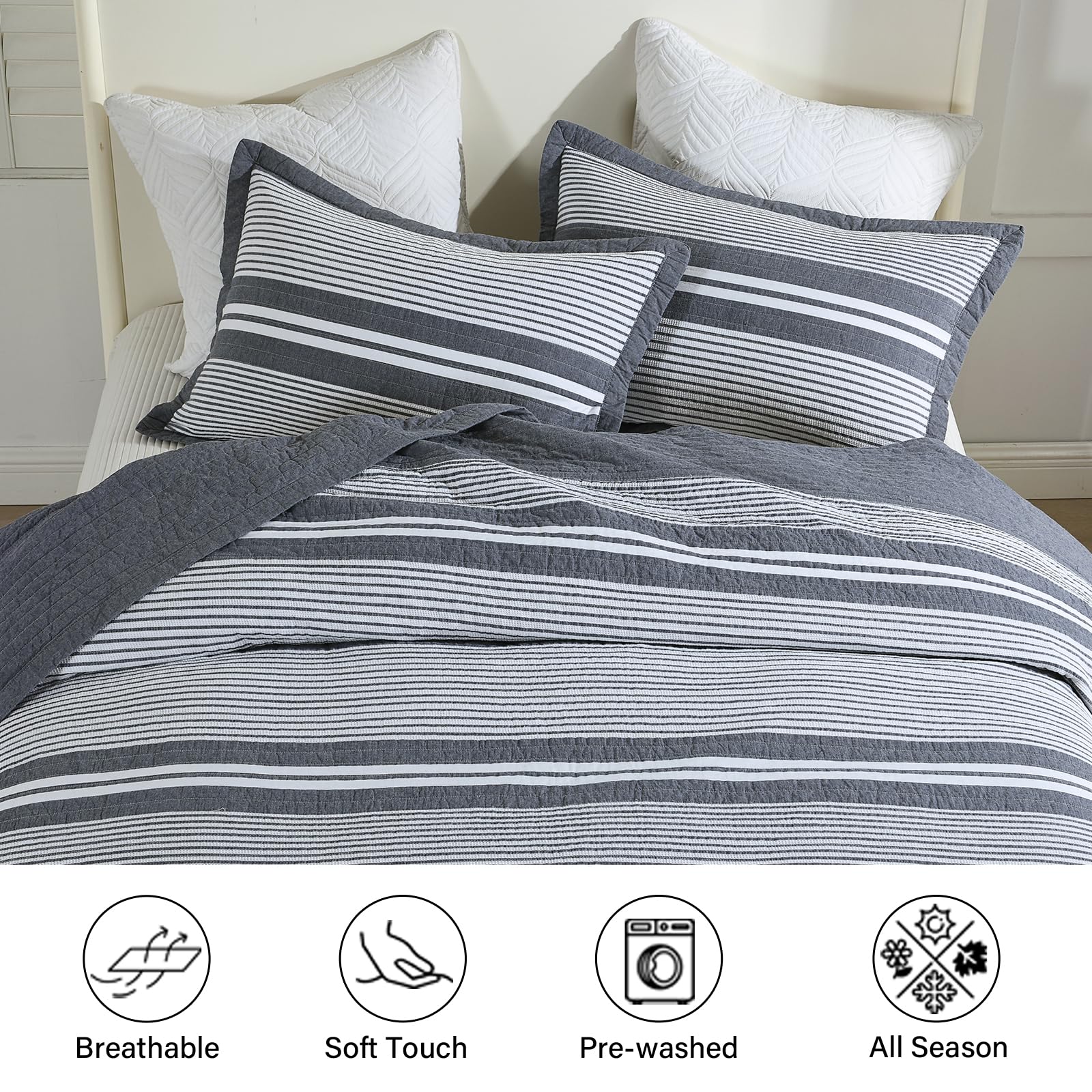 Colcha de cama extra grande king size Finlonte 100% algodón - Imagen 7