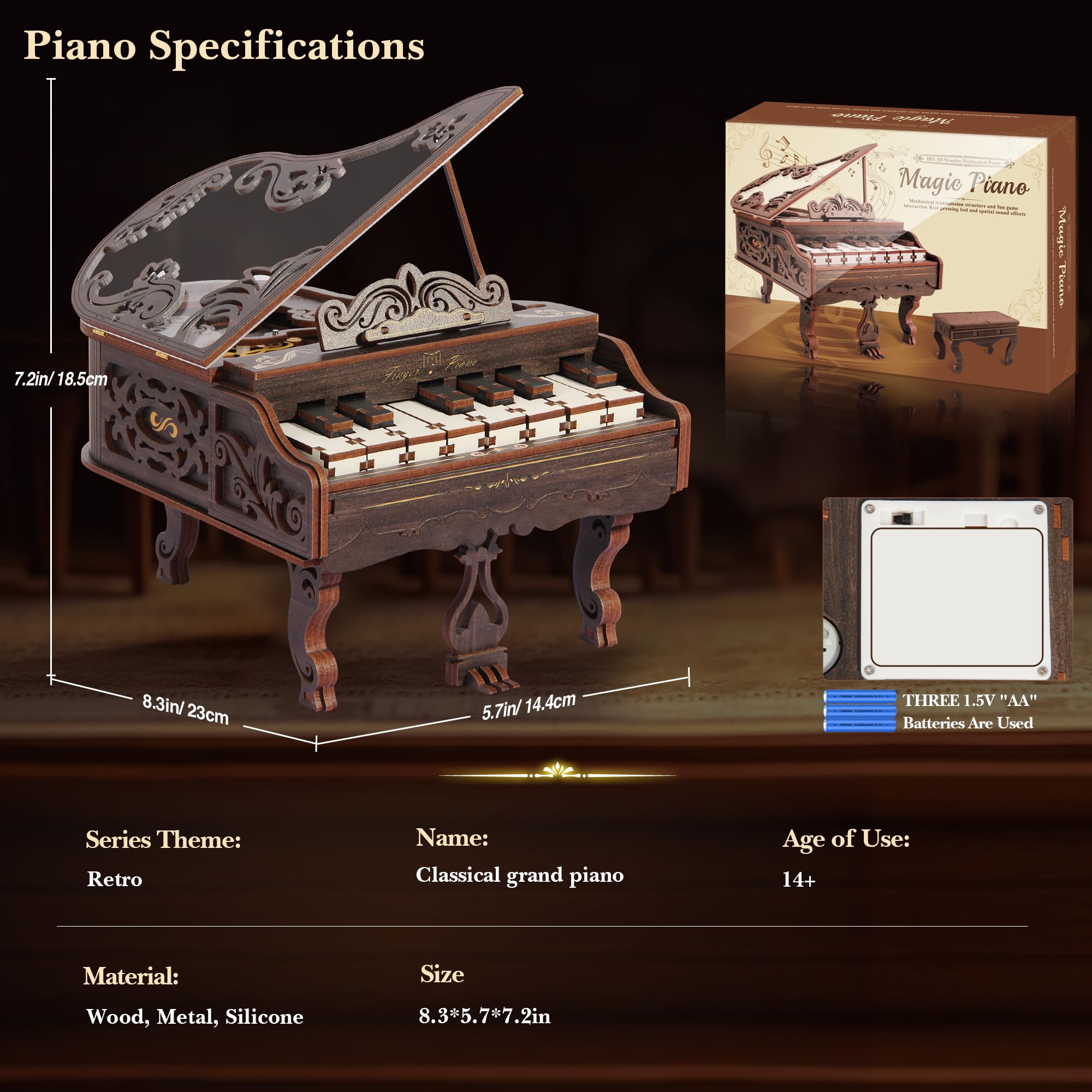 Rompecabezas de madera 3D para adultos, Modelo de piano - Imagen 5