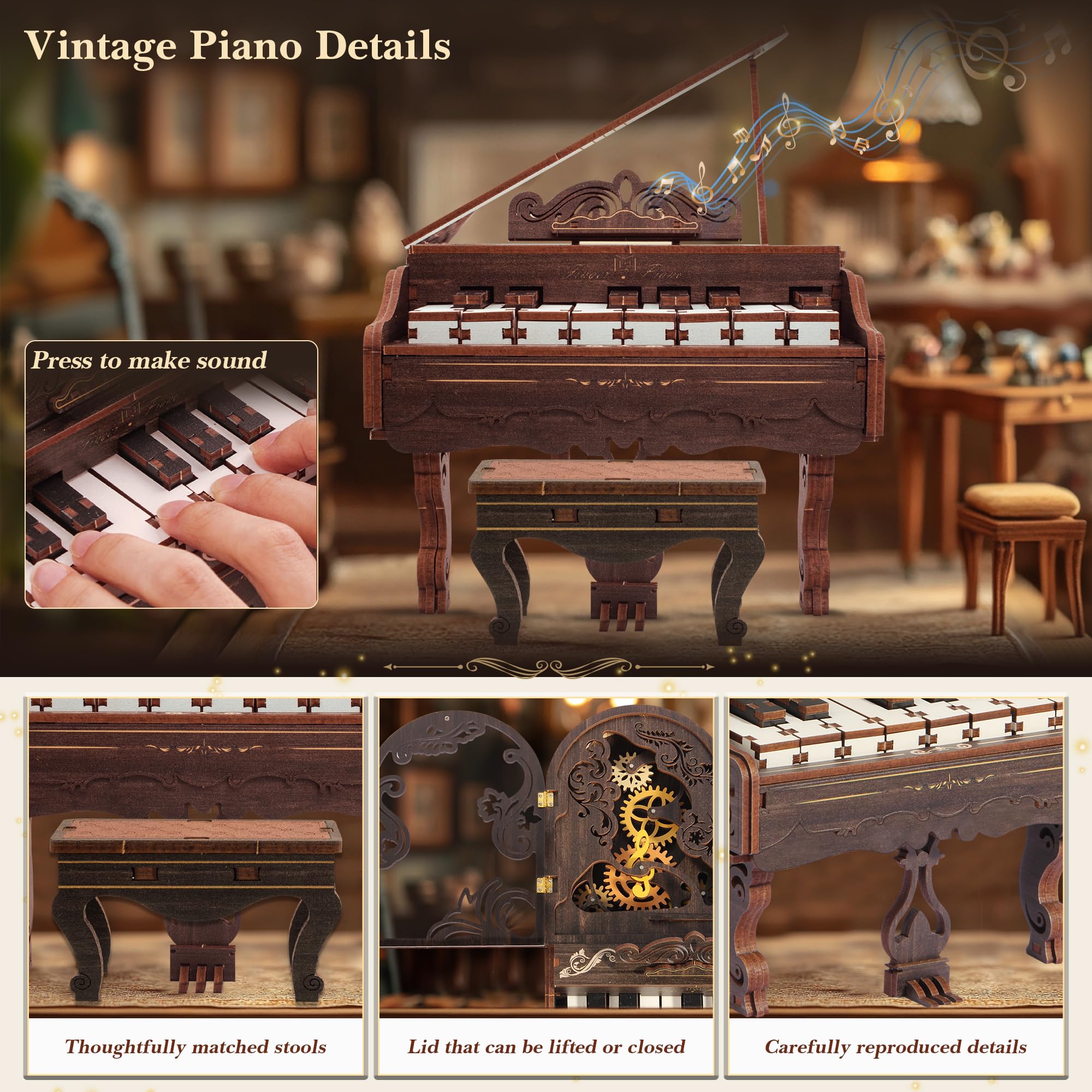 Rompecabezas de madera 3D para adultos, Modelo de piano - Imagen 4